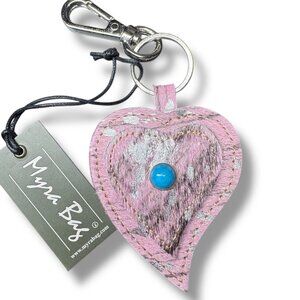 Myra Bag Leather and Hair-On Heart's Love Key Fob Bag Charm (Pink) - NEW